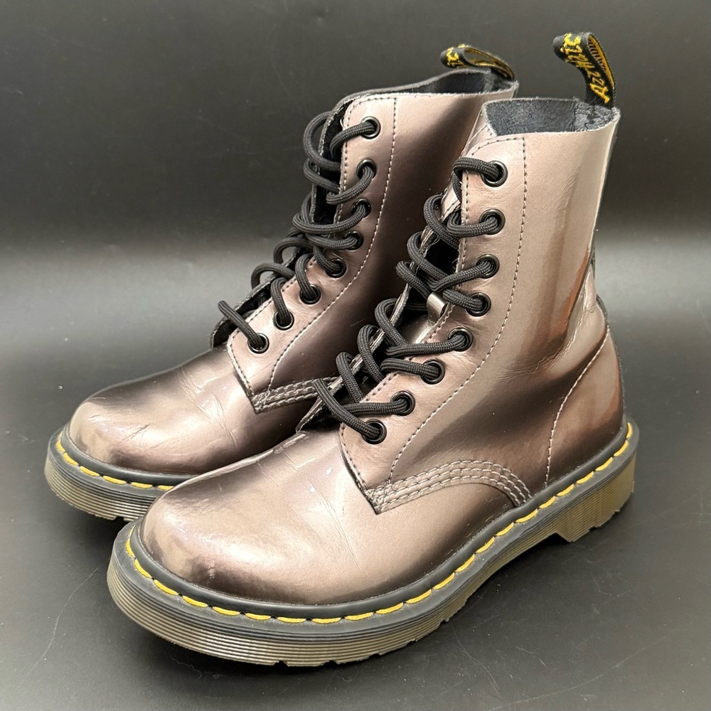 DR. MARTENS 1460 Pascal Vegan Metallic Chrome Rosegold Pewter 8-Eye Lace Boots 6